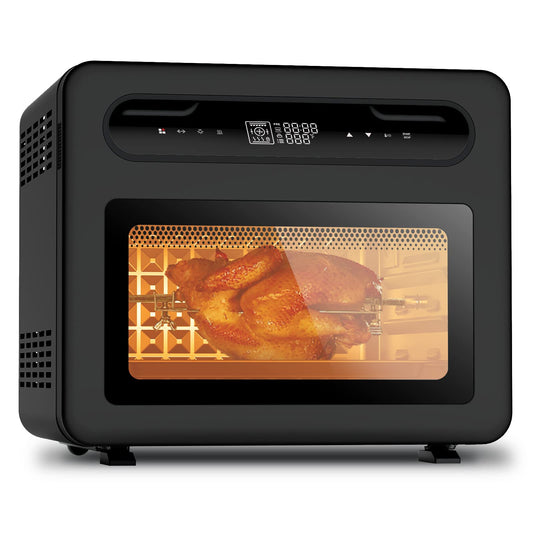 26QT Air Fryer Toaster Oven, Steam Countertop Oven, 50 Cooking Presets, with 6 Slice Toast, 12" Pizza, Black Stainless Steel