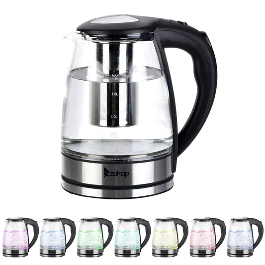 1.8L Electric Kettle Glass, 7 Colors LED light Electric Tea Kettle, Pour Over Hot Water Kettle with Removable Mesh Basket