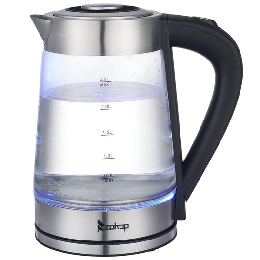 Electric Glass Kettle and Tea Maker with Temperature Controls, 110V 1500W 2.5L Blue Glass Kettle with Filter